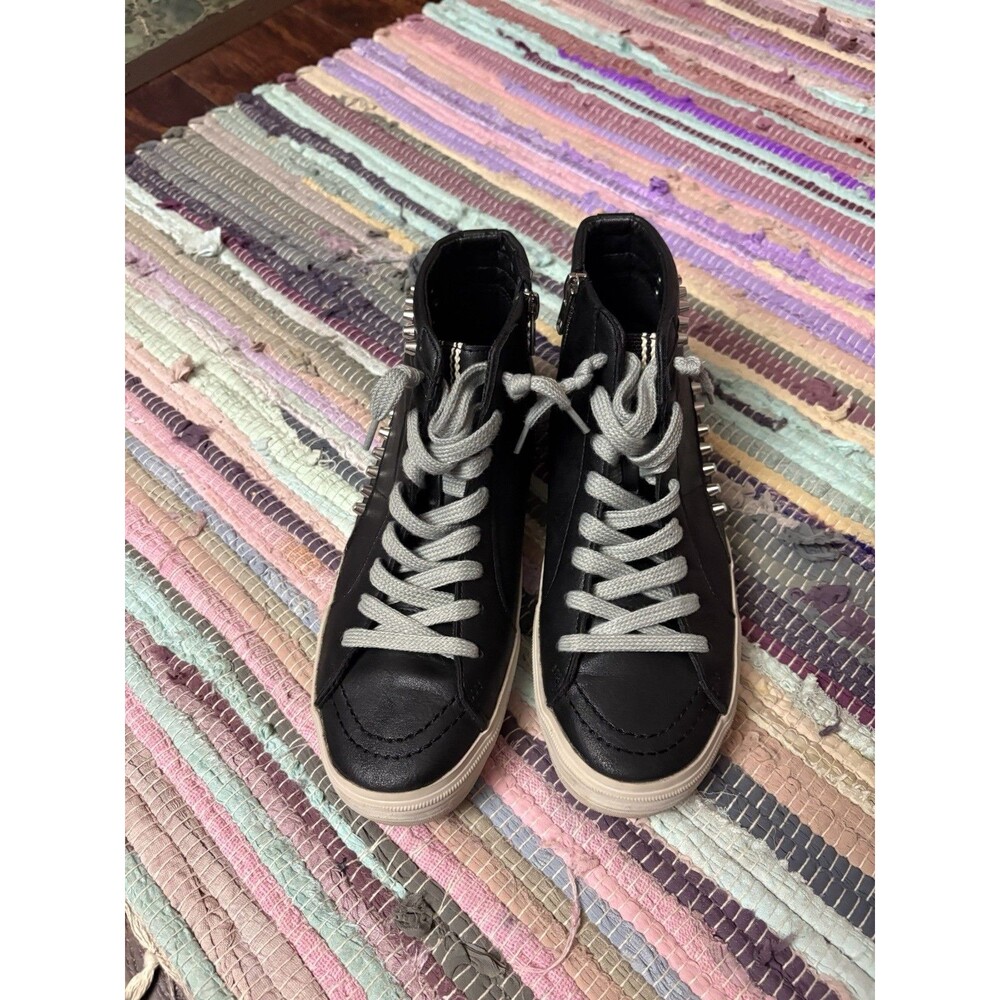 Shu Shop Riri Black Mid Top Studded Star Sneakers Womens‎ 8.5 High Top Zip